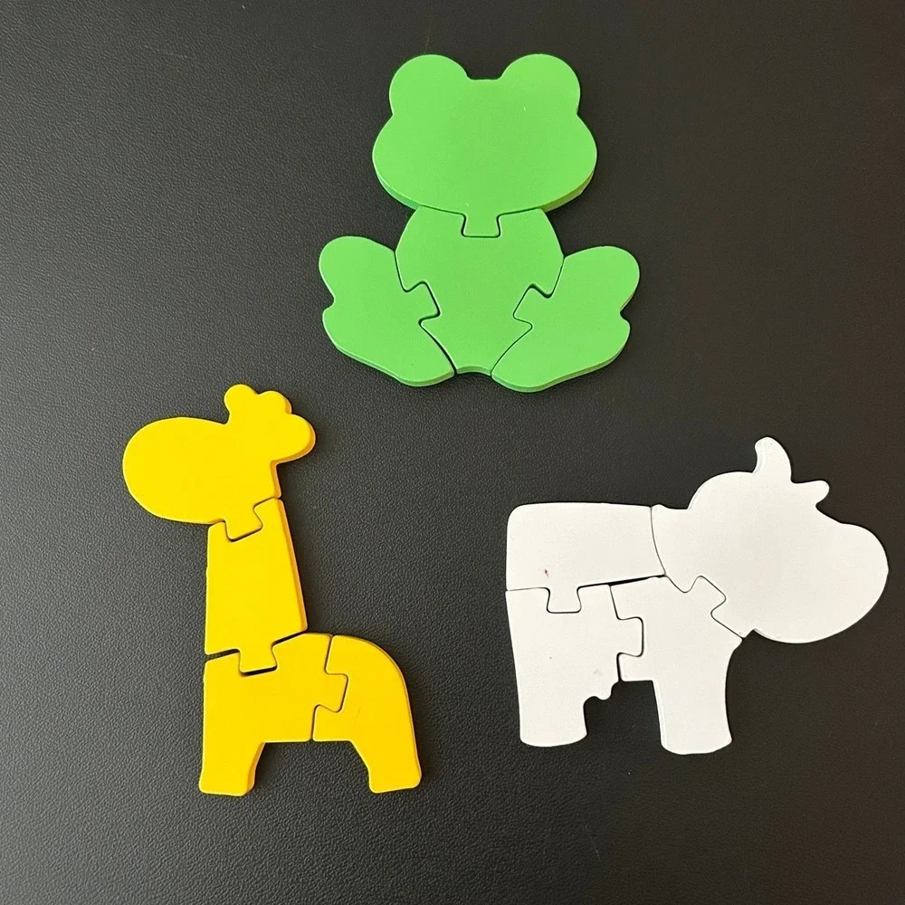 Toddler Wooden Chunky Puzzle Set Frog Giraffe Cow 3 Pack Educational Toys
